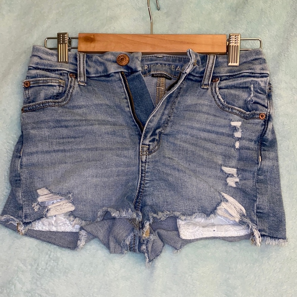 American Eagle high rise mom Jean shorts with rips